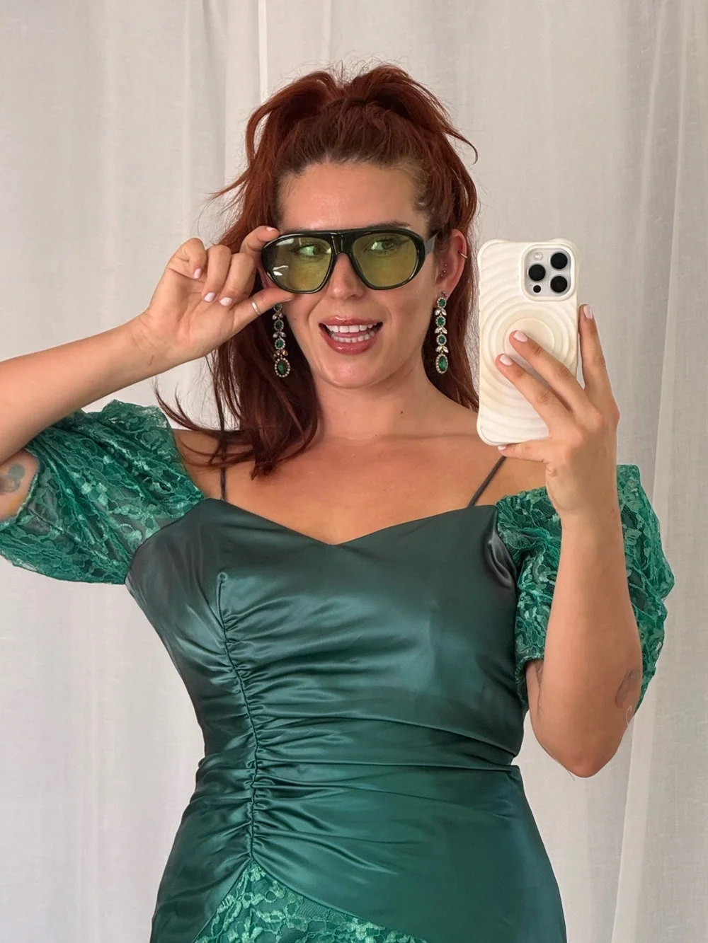 ✧ green tinted oversized aviator sunglasses ✧